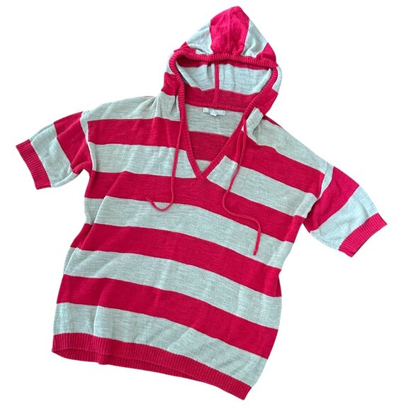 Banana Republic Striped Short Sleeve Drop Shoulder Knit Hoodie Sweater Size XL - Picture 1 of 9